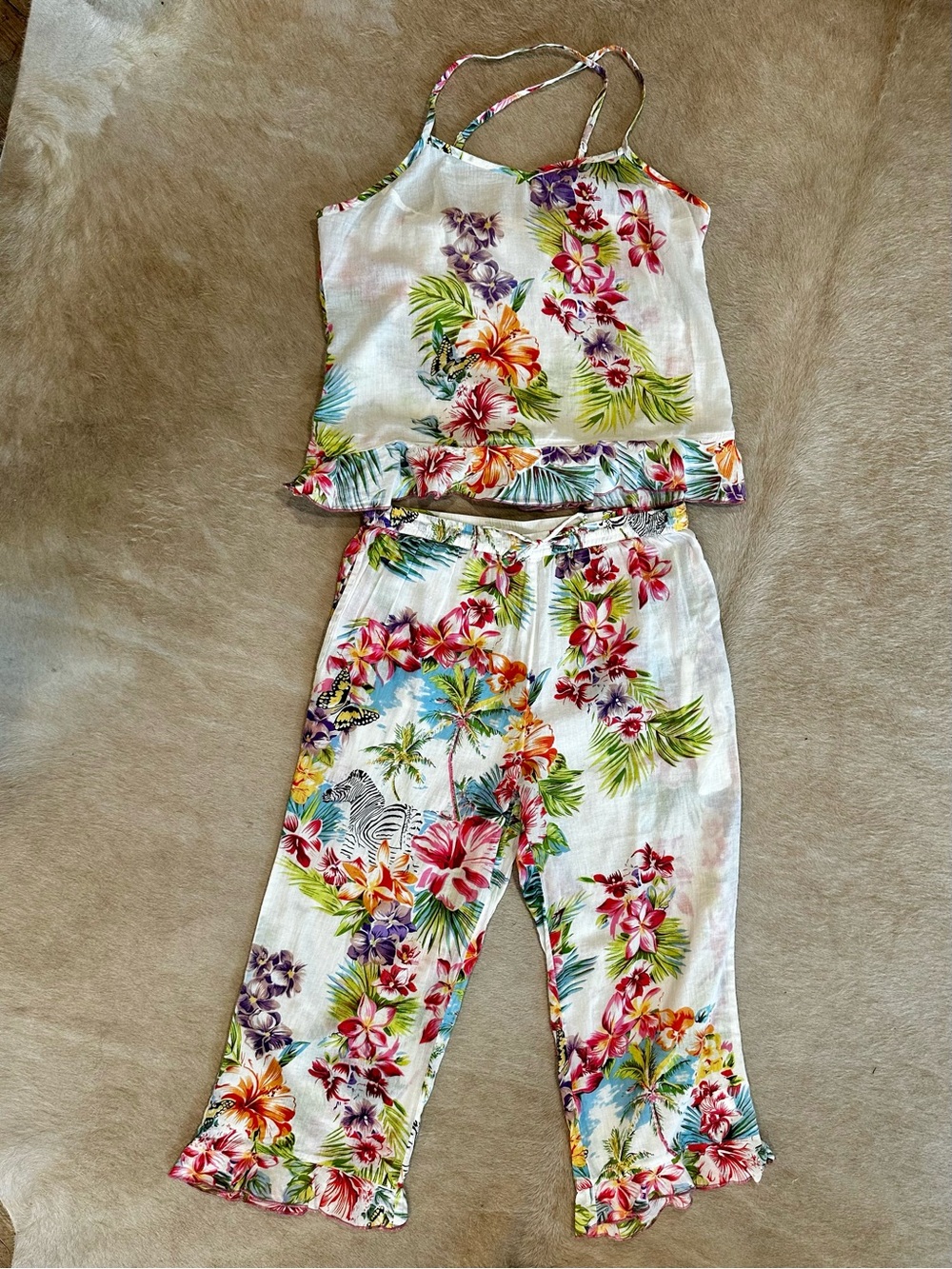 La Cera Floral Tropical Two-Piece Pajama Set